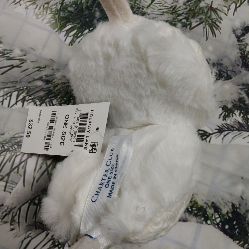 NWT Charter Club Holiday Lane Ivory Reindeer Plaid Antler Earmuffs - Picture 8 of 10